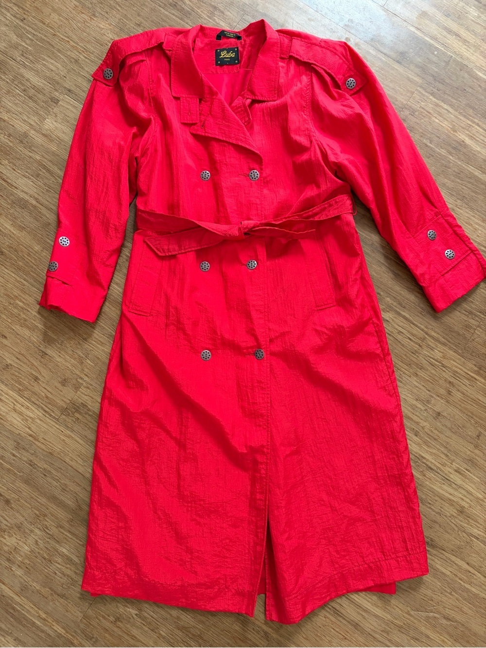 Vintage Luba Paris Red Trench Coat Size 13/14 | Belted Statement Coat